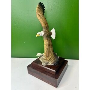 LaVie The Abbey Collection Bald Eagle Bisque Porcelain Figurine on Wood Base
